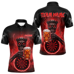 Maxcorners Custom Funny Skull And Beer Lightning Red Dartboard Dart Men Polo Jerseys Dart Team Shirts TU2310