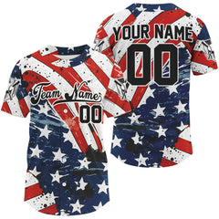 Maxcorners Custom Red And Blue Patriotic Baseball Shirt For Men Outfits US Flag Baseball Jerseys LM2509