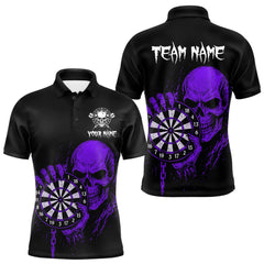 Maxcorners Custom Men's Dart Polo Shirt With Purple Blood Skull Holding Dartboard, Darts Jersey LM3010