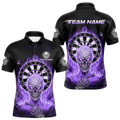 Maxcorners Black Purple Flaming Skeleton Darts Custom Men's Dart Polo Shirts Team Dart League Jerseys