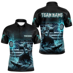 Maxcorners Custom Lightning Turquoise Grim Reaper Beer Funny Men Darts Polo Shirt US Flag Dart Jerseys TU0411