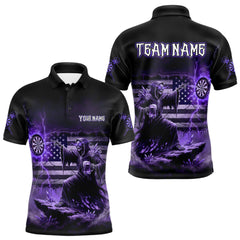 Maxcorners Custom Lightning Purple Grim Reaper Beer Funny Men Darts Polo Shirt US Flag Dart Jerseys TU0411