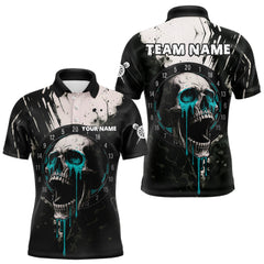 Maxcorners Custom Black Turquoise Dripping Skull Dartboard Dart Men Polo Shirt Grunge Dart Jerseys LM0910