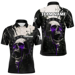 Maxcorners Custom Black & Purple Dripping Skull Dartboard Dart Men Polo Shirt Grunge Dart Jerseys LM0910