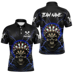 Maxcorners Custom Lightning Blue Smokes Skull Dartboard Men Darts Polo Shirt Skull Dart Jerseys LM1411