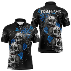 Maxcorners Custom Blue Roses Blood Dripping Skull Dartboard Men Darts Polo Shirt Dart Jerseys LM1411