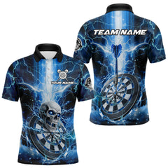 Maxcorners Custom Lightning Blue Skull Cracked Dartboard Dart Men Polo Jerseys Outfits Dart Shirt LM1610