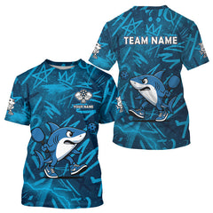 Maxcorners Custom Shark Blue Grunge Pickleball T-Shirt For Men Outfits Funny Pickleball Jersey MT1309