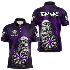 Maxcorners Custom Purple Grunge Barbed Wire Grey Skull Dartboard Men Darts Polo Shirt Dart Jerseys TU1711