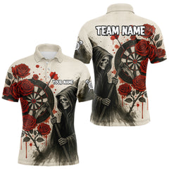 Maxcorners Custom Red Grunge Roses Grim Heaper Dartboard Dart Polo Shirt For Men Dart Team Jerseys LM0210