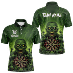 Maxcorners Custom Green Multi Zombie Grunge Dartboard Darts Polo Shirt For Men Skull Dart Jerseys TU0411