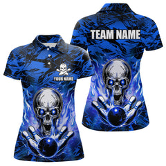 Maxcorners Personalized Blue Flame Skull Bowling Jersey Camo Multicolor Polo Bowling Team LM014