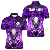 Maxcorners Personalized Purple Flame Skull Bowling Jersey Camo Multicolor Polo Bowling Team LM014