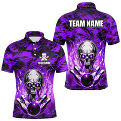Maxcorners Personalized Purple Flame Skull Bowling Jersey Camo Multicolor Polo Bowling Team LM014