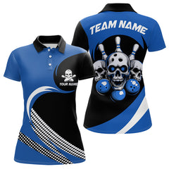 Maxcorners Custom Blue Skull Bowling Shirt Polo Bowling Jersey for Men Women Bowling Outfit LM014