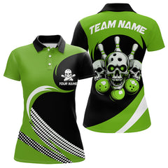 Maxcorners Custom Green Skull Bowling Shirt Polo Bowling Jersey for Men Women Bowling Outfit LM014