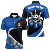 Maxcorners Custom Blue Skull Bowling Shirt Polo Bowling Jersey for Men Women Bowling Outfit LM014