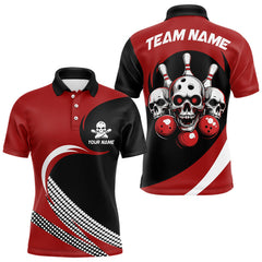 Maxcorners Custom Red Skull Bowling Shirt Polo Bowling Jersey For Men Women Bowling Outfit Lm014