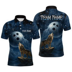 Maxcorners Custom Blue Bowling Shirt Wolf Bowling Team Jersey for Men Polo & 1/4 Zip Bowling Outfit TU1407
