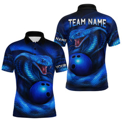 Maxcorners Custom 3D Blue Cobra Snake Bowling Team Shirt Bowling Jersey Outfit for Men Polo & Quarter-Zip MT1607
