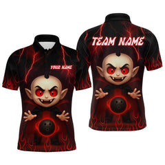 Maxcorners Custom Red Funny Vampire Thunder Bowling Shirt Polo & 1/4-Zip Bowling League Jersey for Men Outfit LM2408