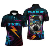Maxcorners Bowling Shirt Strike Neon Lightning Custom Team Jersey for Men Graphic Bowling Uniform LM2707