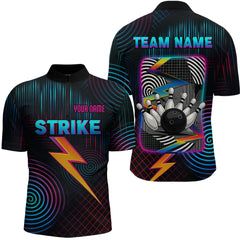 Maxcorners Bowling Shirt Strike Neon Lightning Custom Team Jersey for Men Graphic Bowling Uniform LM2707