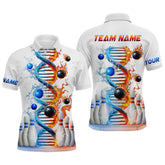 Maxcorners Custom Flame & Water DNA Bowling Shirt White Polo Bowling Jersey for Men And Women