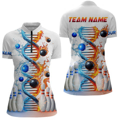 Maxcorners Custom Flame & Water DNA Bowling Shirt White Polo Bowling Jersey for Men And Women
