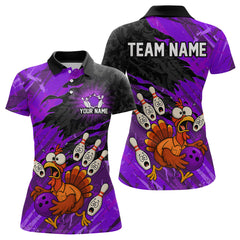 Maxcorners Custom Purple Turkey Bowling Shirt Funny Ball Pin League Jersey for Men Polo Outfit LM0409