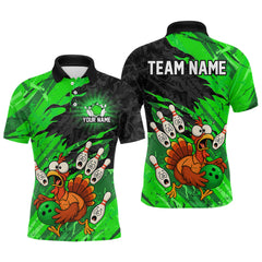 Maxcorners Custom Green Turkey Bowling Shirt Funny Ball Pin League Jersey for Men Polo Outfit LM0409