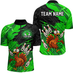 Maxcorners Custom Green Turkey Bowling Shirt Funny Ball Pin League Jersey for Men Polo Outfit LM0409