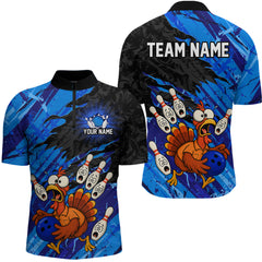Maxcorners Custom Blue Turkey Bowling Shirt Funny Ball Pin League Jersey for Men Polo Outfit LM0409