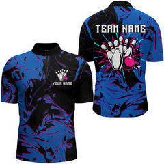 Maxcorners Camo Purple Bowling Jersey Men Custom Blue Bowling Shirts Polo Bowling Team
