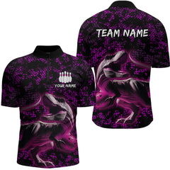 Maxcorners Custom Purple Bowling Shirt Dinosaur Bowling Jersey Quarter Zip Bowling League LM0803