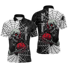 Maxcorners Black and White Skull Bowling Team Shirt Custom Spider Bowling Jersey Men Halloween Bowling Outfit LM0409
