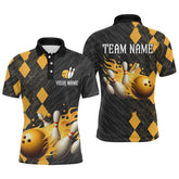Maxcorners Flame Yellow Bowling Team Shirt Custom Bowling Jersey for Men Women Flame Polo Shirt