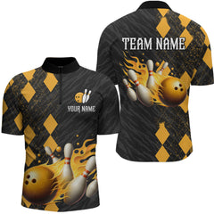 Maxcorners Flame Yellow Bowling Team Shirt Custom Bowling Jersey for Men Women Flame Polo Shirt