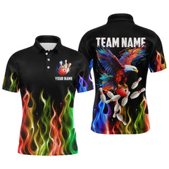 Maxcorners Rainbow Flame Eagle Bowling Team Jersey Personalized Bowling Polo Shirt For Men And Women