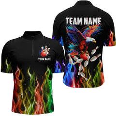 Maxcorners Rainbow Flame Eagle Bowling Team Jersey Personalized Bowling Polo Shirt For Men And Women