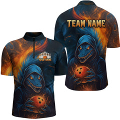 Maxcorners Custom Dinosaur Bowling Team Shirt Unisex Bowling Jersey for Men Polo & 1/4-Zip LM2408