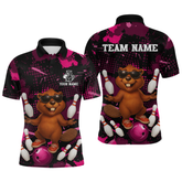 Maxcorners Custom Pink Funny Beaver Bowling Team Shirt Men Bowling League Jersey Polo Bowling Outfit LM0409