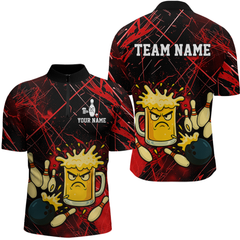 Maxcorners Custom Red Funny Beer Bowling Shirt Team Bowling League Jersey for Men Bowling Outfit LM1109