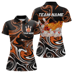 Maxcorners Custom Flame Bowling Shirt Orange Polo Bowling Shirt Unisex Bowling Outfits