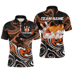 Maxcorners Custom Flame Bowling Shirt Orange Polo Bowling Shirt Unisex Bowling Outfits