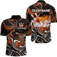Maxcorners Custom Flame Bowling Shirt Orange Polo Bowling Shirt Unisex Bowling Outfits