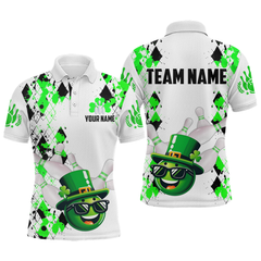Maxcorners Custom Green Funny Bowling Shirt St Patrick Day Bowling Polo Team Jersey Unisex