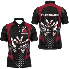 Maxcorners Black And Red Custom Funny Bowling Shirt For Men, Bowling Team Uniform Bowlers Outfits