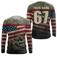 Maxcorners Custom Dirt Bike Jersey Kid Men Women UPF30+ American Flag Motocross Dirt Bike Shirts Motorcycle LM2809