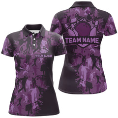 Maxcorners Custom Bowling Shirts Women Camo Bowling Jersey Team League Bowling Polo Shirt | Purple